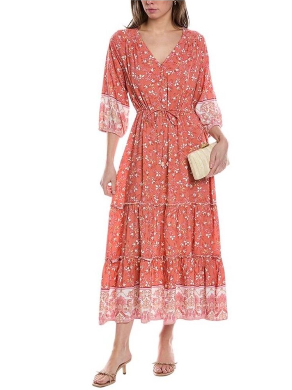 Walker & Wade Carrie Maxi Dress Size Large Amber Pink Floral Boho Cottagecore